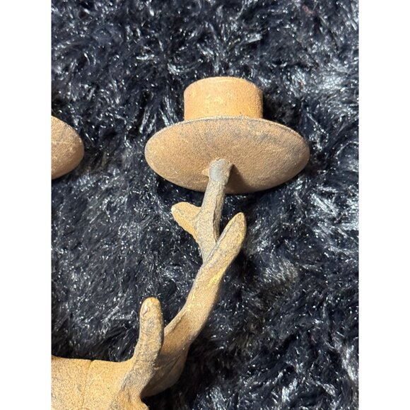 Rustic Cast Iron Deer Head Double Antler Candle Holder With Cork Base Wine Stop - Picture 3 of 8